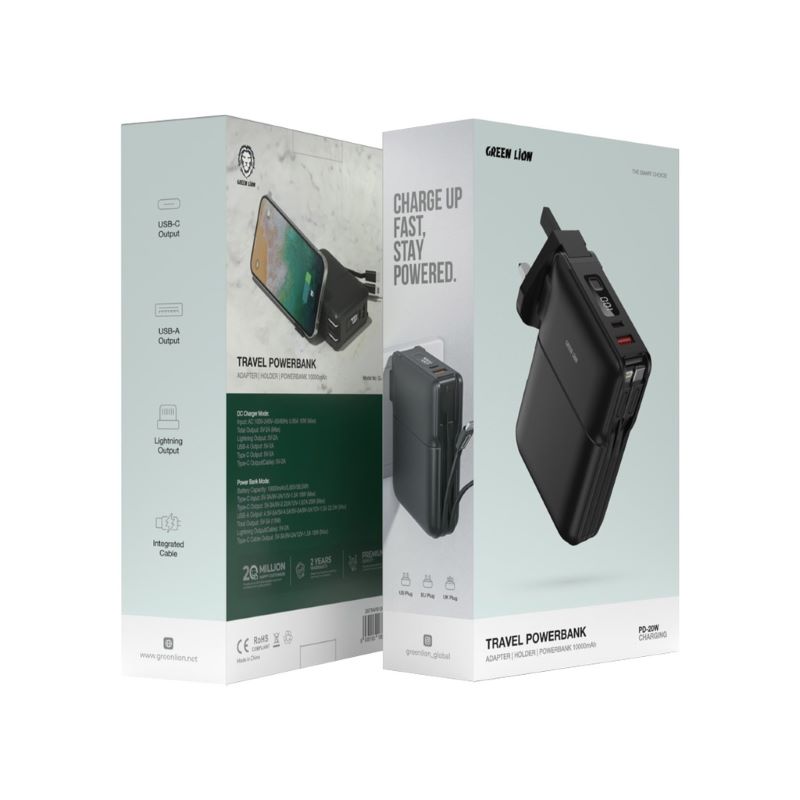 GREEN LION PD-20W Charging Travel Powerbank, 10000mAh, Adapter/Holder